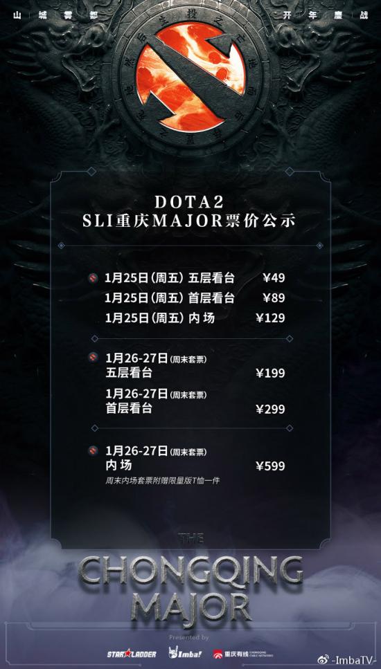 SLI重庆Major门票 12月30日19时正式起售!